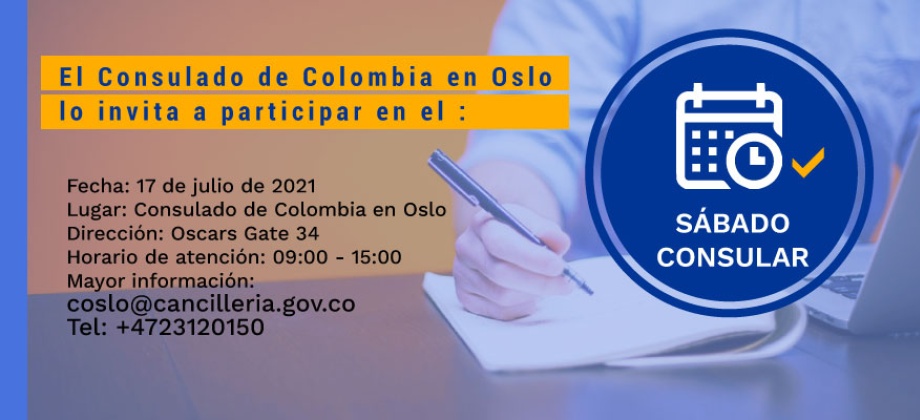 El Consulado de Colombia en Oslo invita a una jornada de sábado consular el 17 de julio de 2021